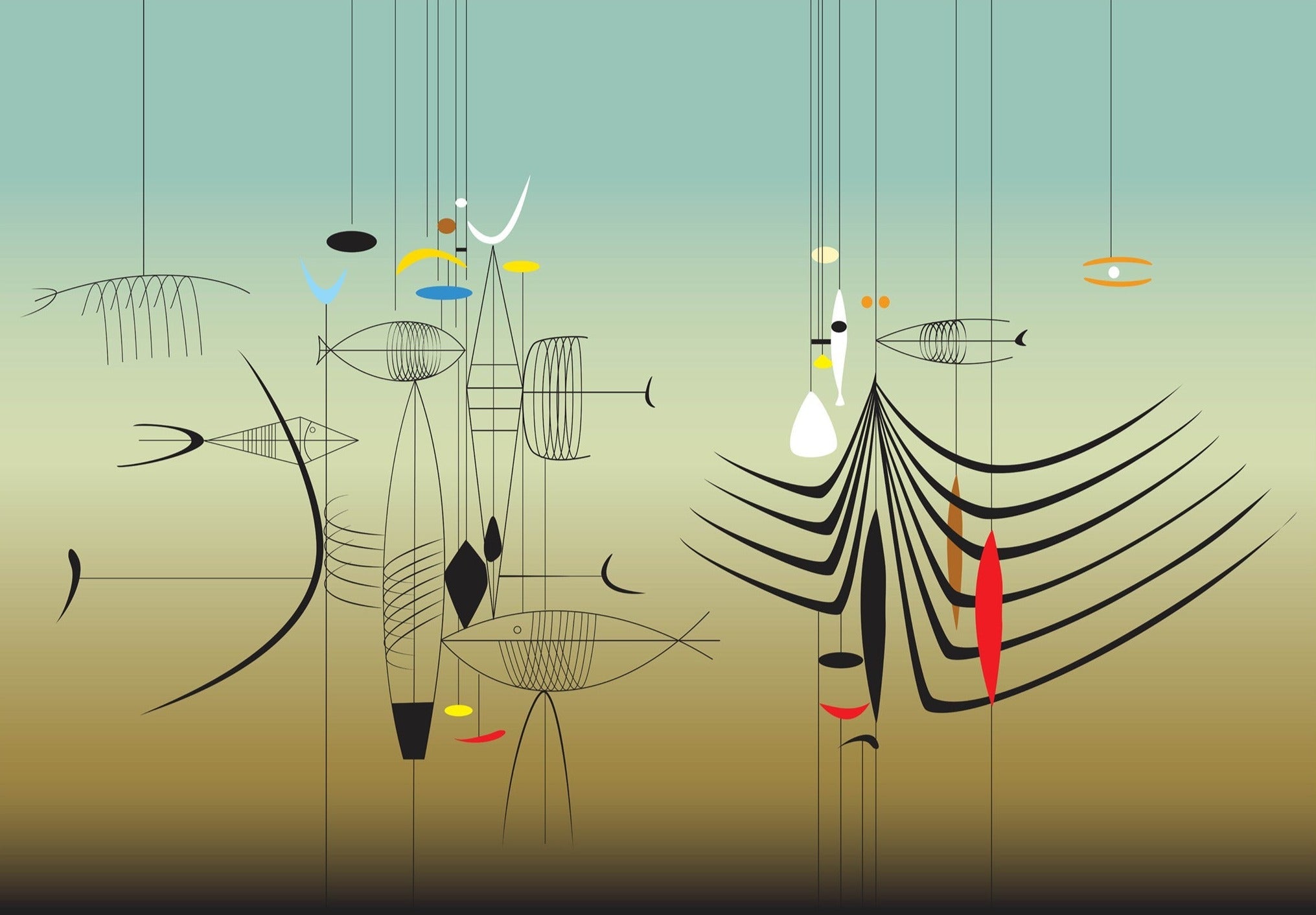 illustration inspirerad av Richard Koppe. Vars verk inom måleri, skulptur och teckning förenas av en syntes av surrealism och abstraktion. Mått 50x70, 70x100. Kan också beställas som väggtapet.
Liggande format. 