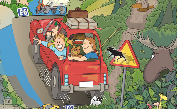 På väg i bil mot Bästkusten på E6. Detaljutsnitt från BÄSTKUSTEN-postern